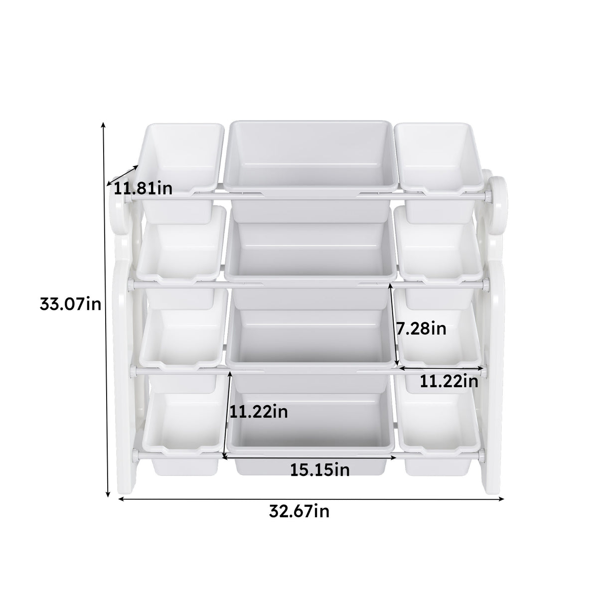 Multi-functional Kids Toy Storage Organizer Cabinet with HDPE Shelf and 12 Bins, Grey White, 33.07 x 14.17 x 33.86 inches