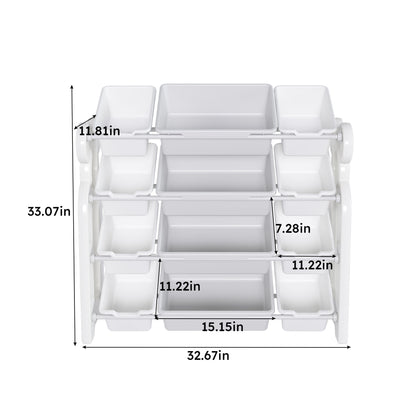 Multi-functional Kids Toy Storage Organizer Cabinet with HDPE Shelf and 12 Bins, Grey White, 33.07 x 14.17 x 33.86 inches