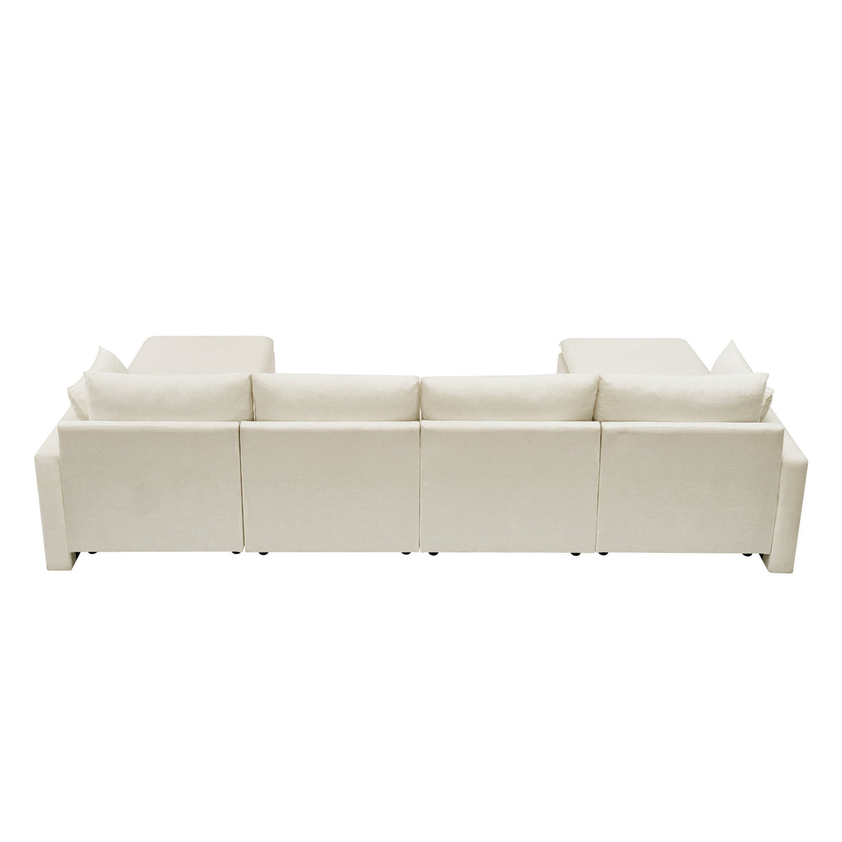 132" Cloud Modular Sectional Sofa, Deep Seat U Shaped Couch with Ottoman, Chenille Upholstered Sofa with Chaise, Plush Cushions, 6 Seat Modern Comfy Couch for Living Room & Apartment, Beige