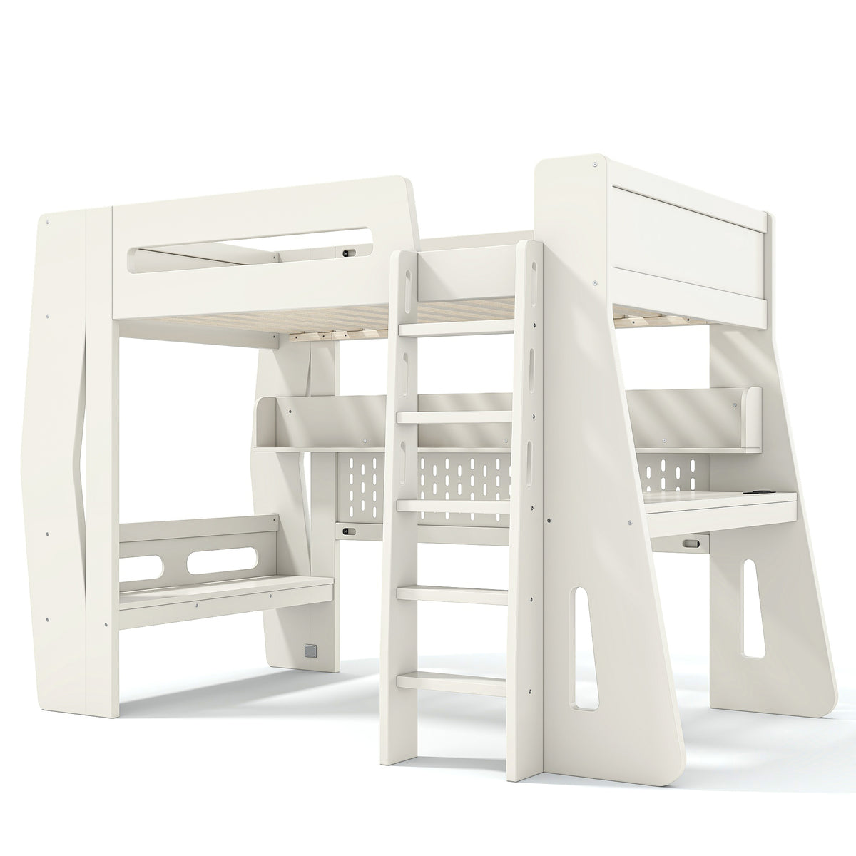 Twin/Full Size Gaming Loft Bed, All-in-One Gaming Bed with Desk, Gaming Bed with Storage, Gaming Loft Bed with Led Light, Esports Style Loft Bed Frame for Teens, Space Saving Loft bed.Beige
