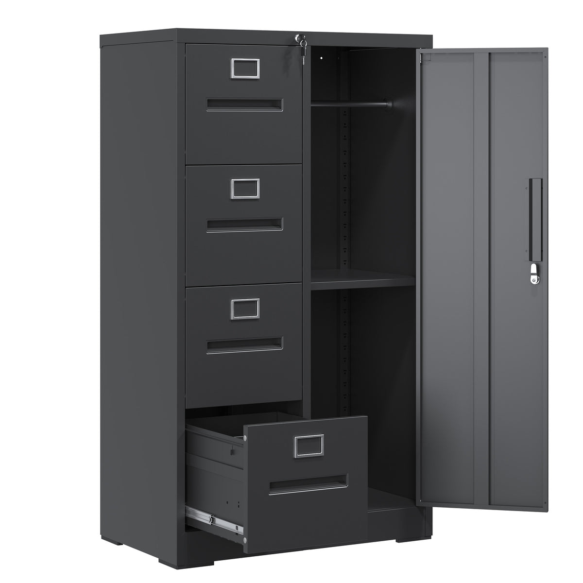 Metal Storage Vertical Filing Cabinet with Lock, Steel File Locker with 4 Drawers and 1 door for School, Living Room, Bedroom, Office (Black)