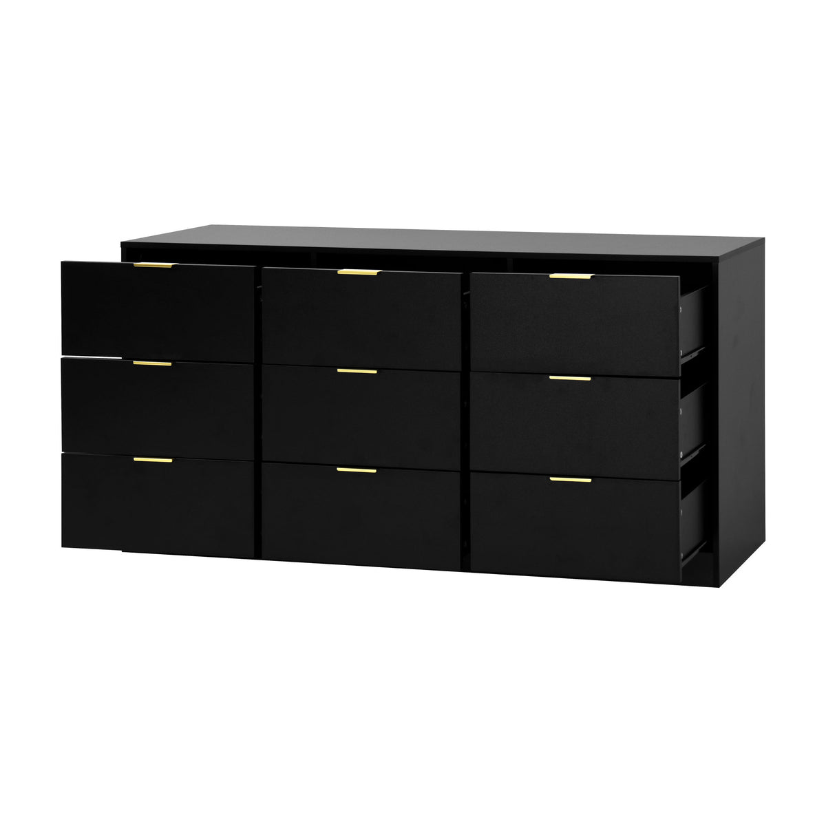 Black 9 Drawer Dresser, 63" Large Deep Chest of Drawers, Wooden Dresser Storage Cabinet with 9 Drawers, Long Dressers
