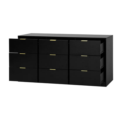 Black 9 Drawer Dresser, 63" Large Deep Chest of Drawers, Wooden Dresser Storage Cabinet with 9 Drawers, Long Dressers