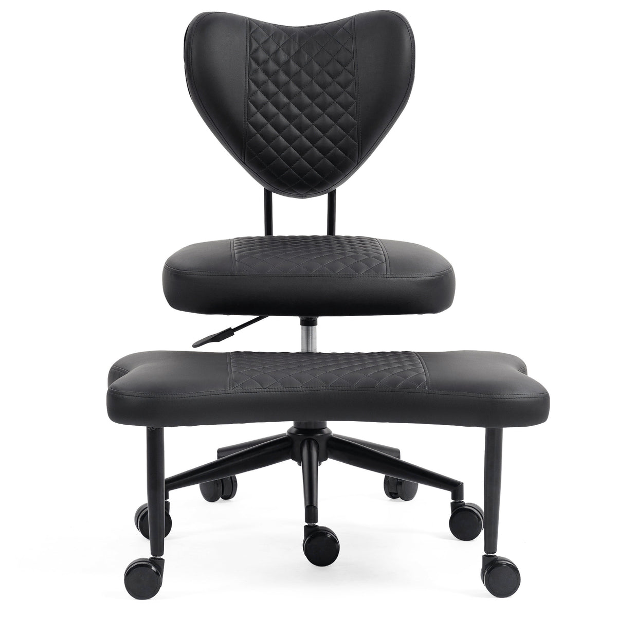 Meditation chair, an ergonomic cross-legged seating chair with lumbar support and a height-adjustable seat cushion, ideal for people engaged in high-intensity office work. Black