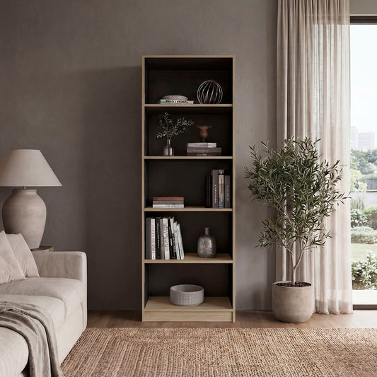 Dam 5-Shelf Bookcase, Tall Open Storage Bookshelf for Books, Décor, Living Room, Bedroom, and Home Office