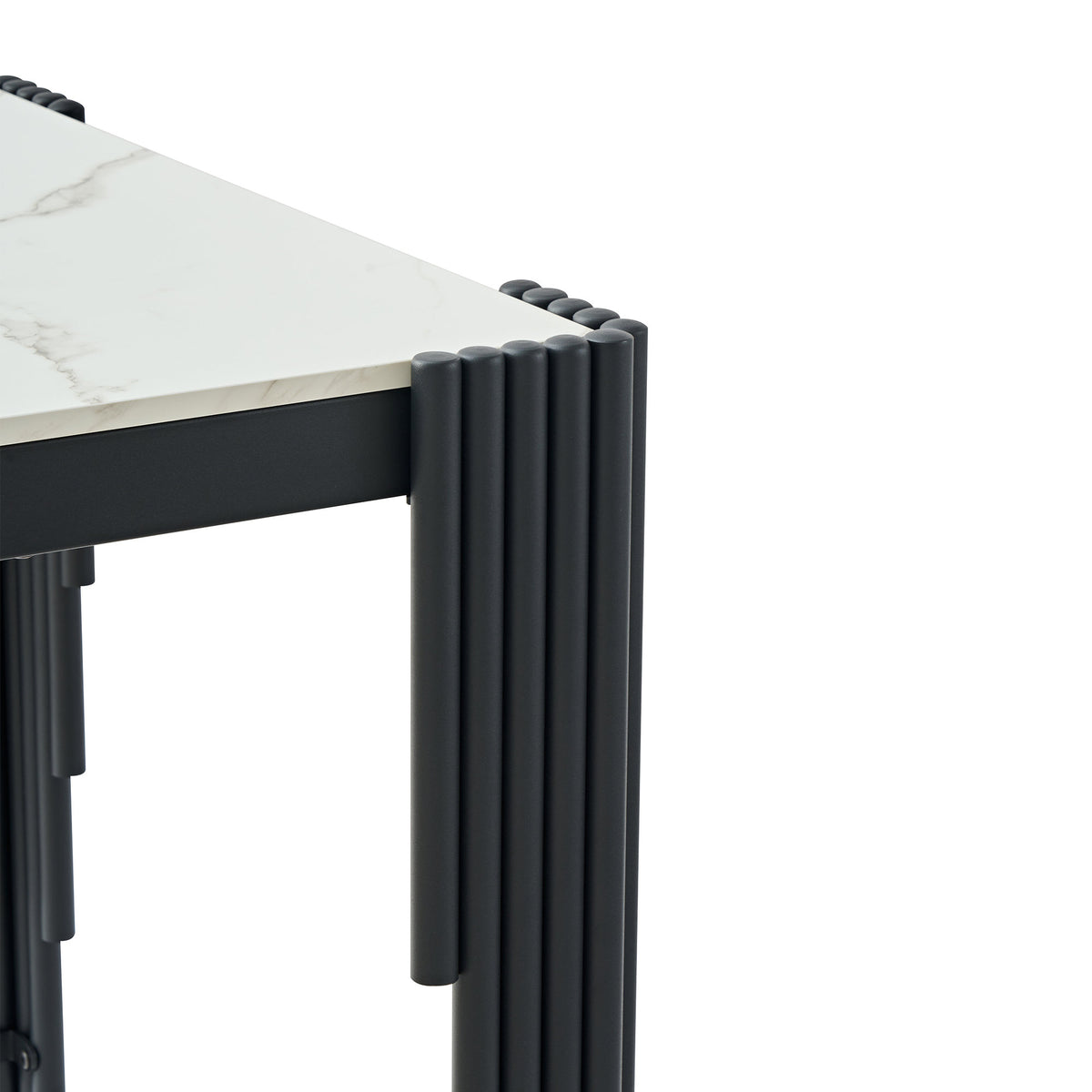 Modern 49" Rectangular Dining Table, White Marble-Look MDF Top with Black Metal Legs, Space-Saving Kitchen Desk for Small Apartments, Easy Assembly