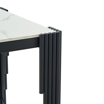 Modern 49" Rectangular Dining Table, White Marble-Look MDF Top with Black Metal Legs, Space-Saving Kitchen Desk for Small Apartments, Easy Assembly