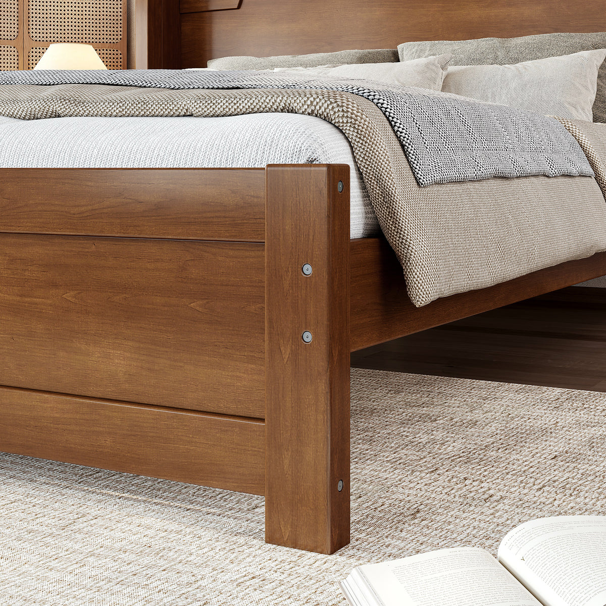 Queen Solid Wood Platform Bed with Headboard Brown Finish & Minimalist Design, Easy Assembly, No Box Spring Needed Traditional Wood Bed Frame.Brown