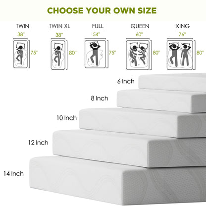 King Size Memory Foam Mattress, 12 Inch Bed Mattress, with Cooling Green Tea Gel, CertiPUR-US Certified, White