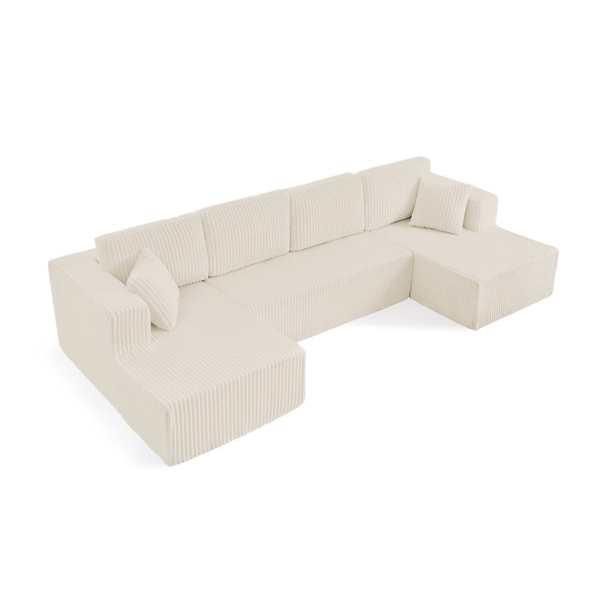 U shape Modular Sectional Sofa, Compressed Sectional Sofa Modern Minimalist Style Corduroy Couch, Sleeper Sofa – Beige