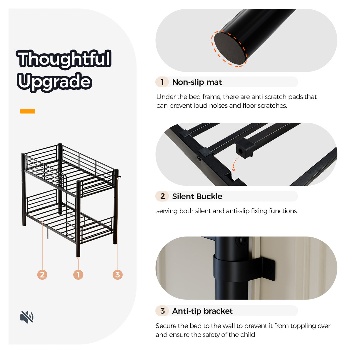 Twin Over Twin Metal Bunk Bed, 2-Inch Heavy-Gauge Tubing, Detachable 2-in-1 Platform Beds with Safety Rails & Wide Ladder, Quiet & Stable Frame Perfect for Small Rooms, Kids and Adults, Black