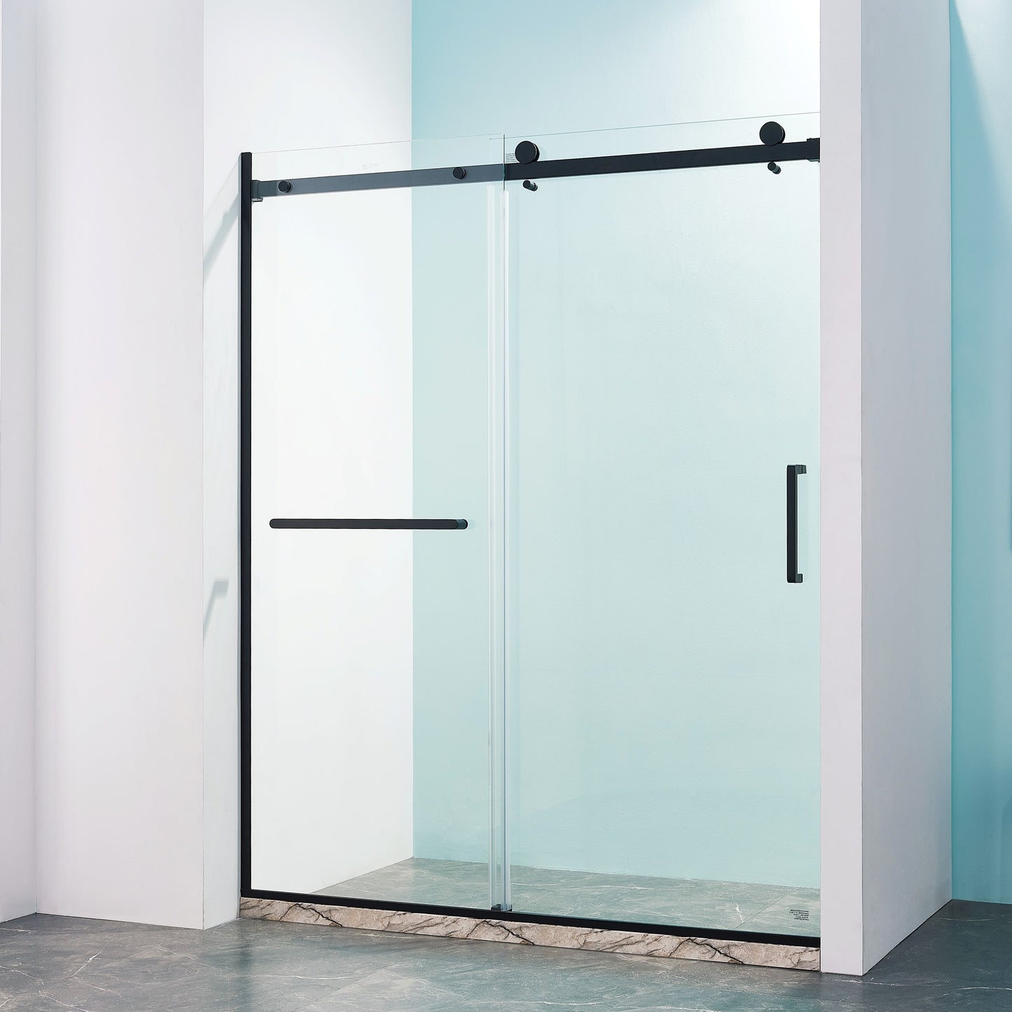 56-60'W x 75'H Semi-Frame Single Sliding Shower Door, 304 Stainless Steel in Matte Black, 5/16' (8mm) Thick SGCC Tempered Clear Glass.