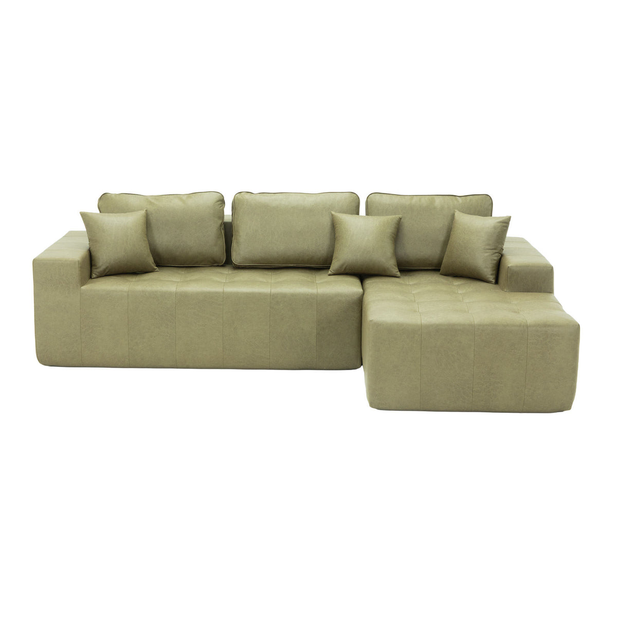 Faux Leather Corner Chaise Compression Sofa Bed, L-Shaped Sectional Couch with High-Density Sponge, No-Assembly Required Convertible Sofa for Living Room, Apartment, Guest Room(Green)