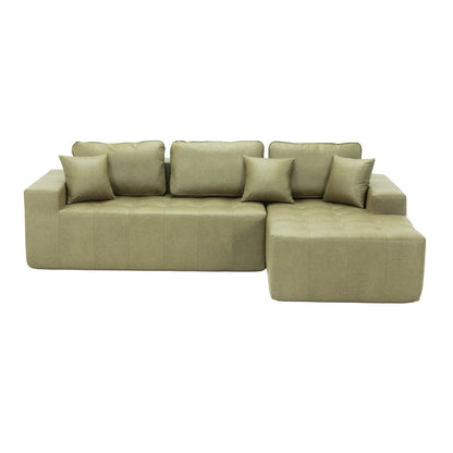 Faux Leather Corner Chaise Compression Sofa Bed, L-Shaped Sectional Couch with High-Density Sponge, No-Assembly Required Convertible Sofa for Living Room, Apartment, Guest Room(Green)