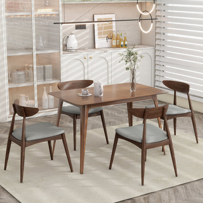 Set of 2 Retro Rubberwood Dining Chairs with Ergonomic Back & Plush Cushions in Walnut and Light Gray, Solid Rubberwood Frame with TSCA-Certified Foam Seats