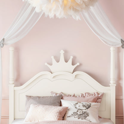 Full Size Crown Shaped Platform Bed, Four Poster Stylish Wooden Bed Frame, Elegant Curved Headboard Bed Frame For Bedroom,Beige