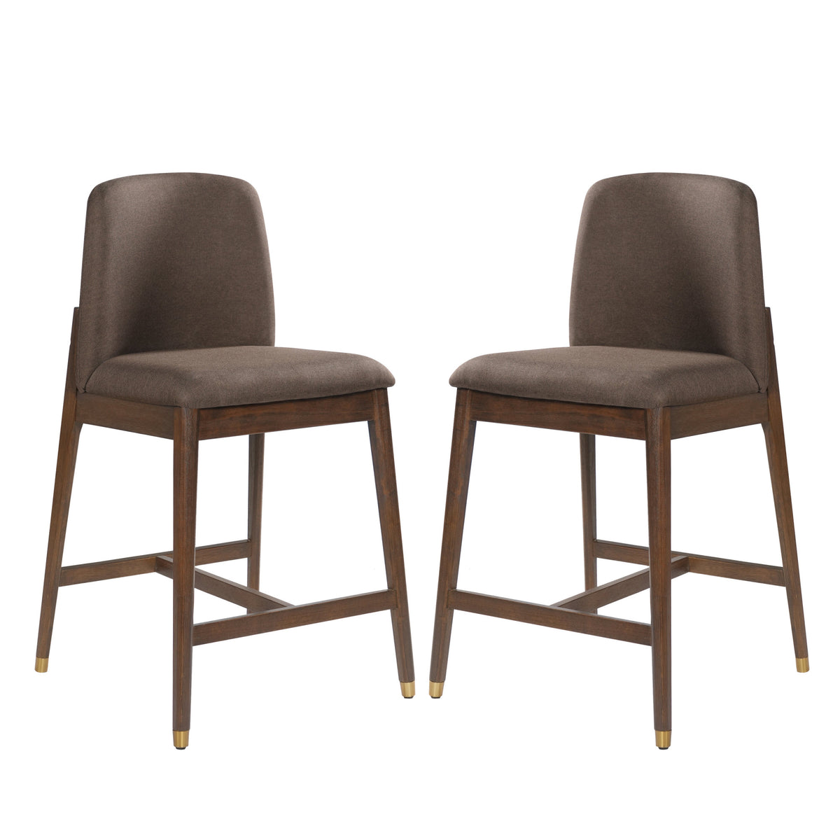 Clara Indoor Wooden Upholstered Counter stool, Walnut Finish with Taupe Cushion, Set of 2