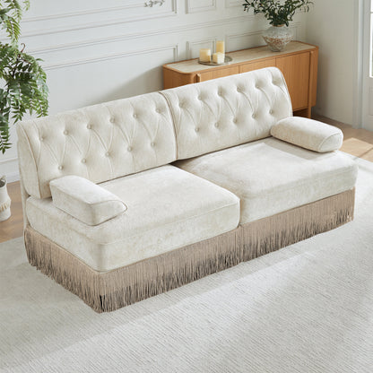 Soft Velvet Fabric Chesterfield Style Sofa, Button Tufted Design, Floor-grazing Tassel Fringe Skirt, Easy to Assemble, Free Combination