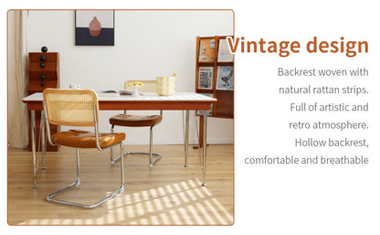 Dining Chairs Set of 2, Faux Leather Rattan Side Accent Chairs with Chrome Legs, Modern Mid Century Breuer Designed Chairs