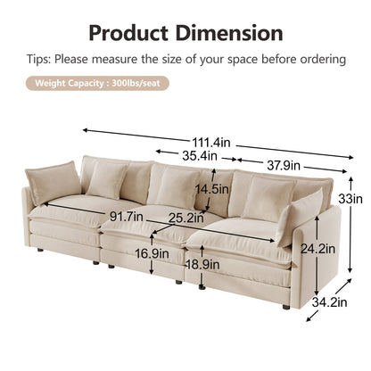 Mid-Century Modern Couch 3-Seater Sofa with 2 Armrest Pillows and 3 Toss Pillows, Couch for Living Room Light Coffee Chenille