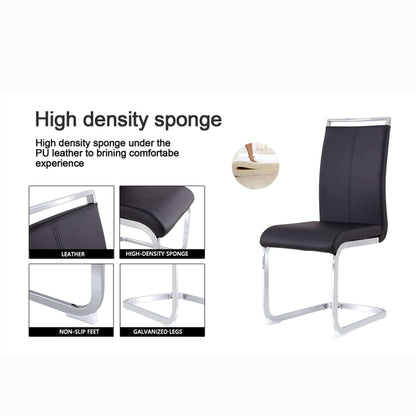 Modern Dining Chairs,PU Faux Leather High Back Upholstered Side Chair with C-shaped Tube Chrome Metal Legs for Dining Room Kitchen Vanity Patio Club Guest Office Chair (Set of 4)(Black+PU Leather)1162