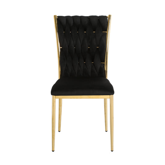 Modern simple Black velvet dining chair, family bedroom stool back student table chair, gold-plated metal chair legs, suitable for dining room kitchen bedroom (set of 4)