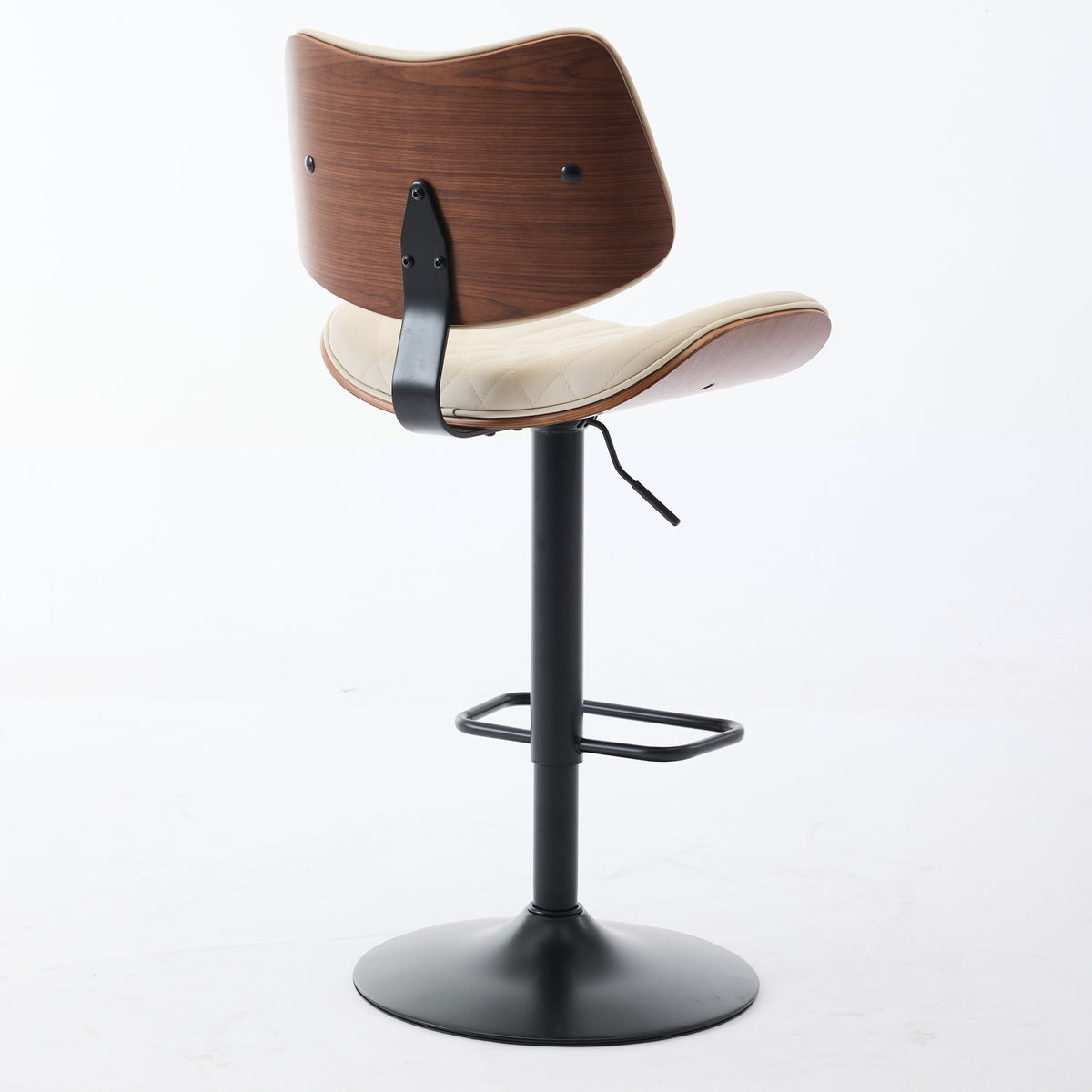 Walnut Bentwood Bar Stools Mid Century Modern Adjustable Counter Height Black Leather Upholstered 360°Swivel Bar Chairs for Kitchen – Beige