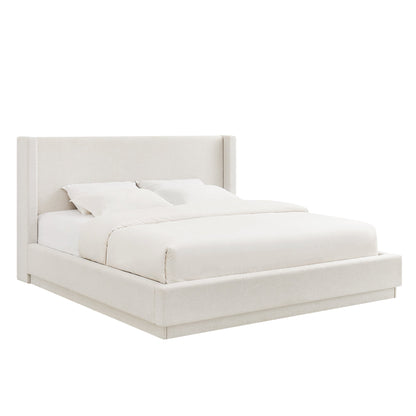 Noir Modern Upholstered Platform Bed Frame with Wingback Headboard/Full Fabric Wrapped Base/Seamless Side Panel Design/Extra Wide Padded Rails/No Box Spring Needed/1000 lbs Support/King
