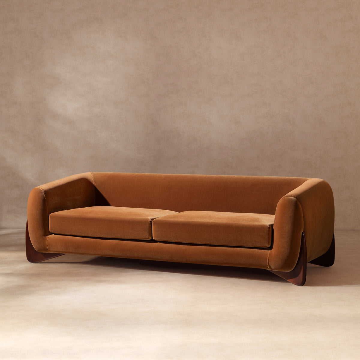 Alpine 90.5' Sherpa Sofa in Burnt Orange Performance Velvet with Natural Oak Legs