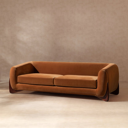 Alpine 90.5' Sherpa Sofa in Burnt Orange Performance Velvet with Natural Oak Legs