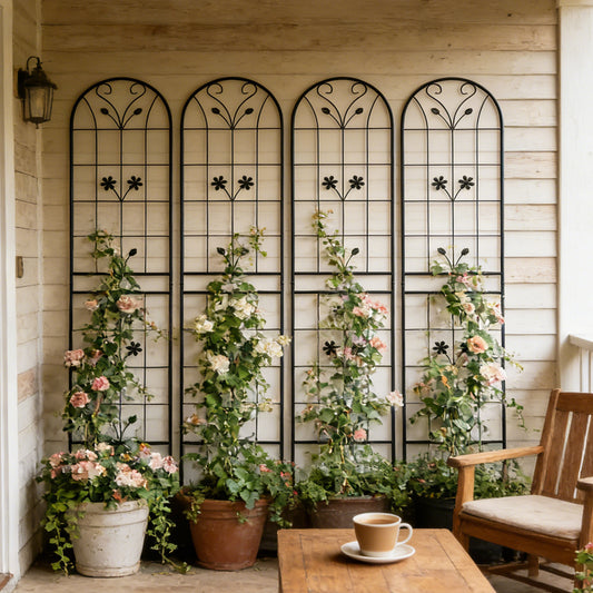 4 Pack Metal Garden Trellis 86.7" x 19.7" Rustproof Trellis for Climbing Plants Outdoor Flower Support Black – Model W1586P268043