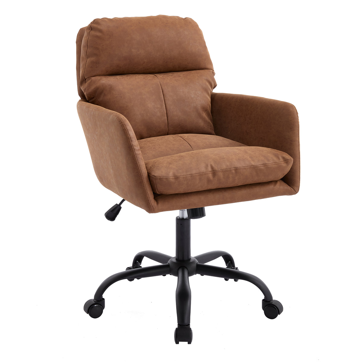 Artificial leather, PU leather, black base, adjustable in height, suitable for office, bedroom, dressing table and other environments. An office chair.Brown
