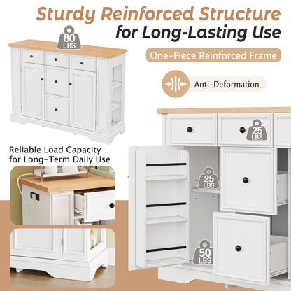 TREXM Sideboard Buffet Cabinet with Storage, Kitchen Console Table with 5 Drawers, 2 Cabinets, Adjustable Shelves, Buffet Server for Dining Room, Living Room, Entryway (White)