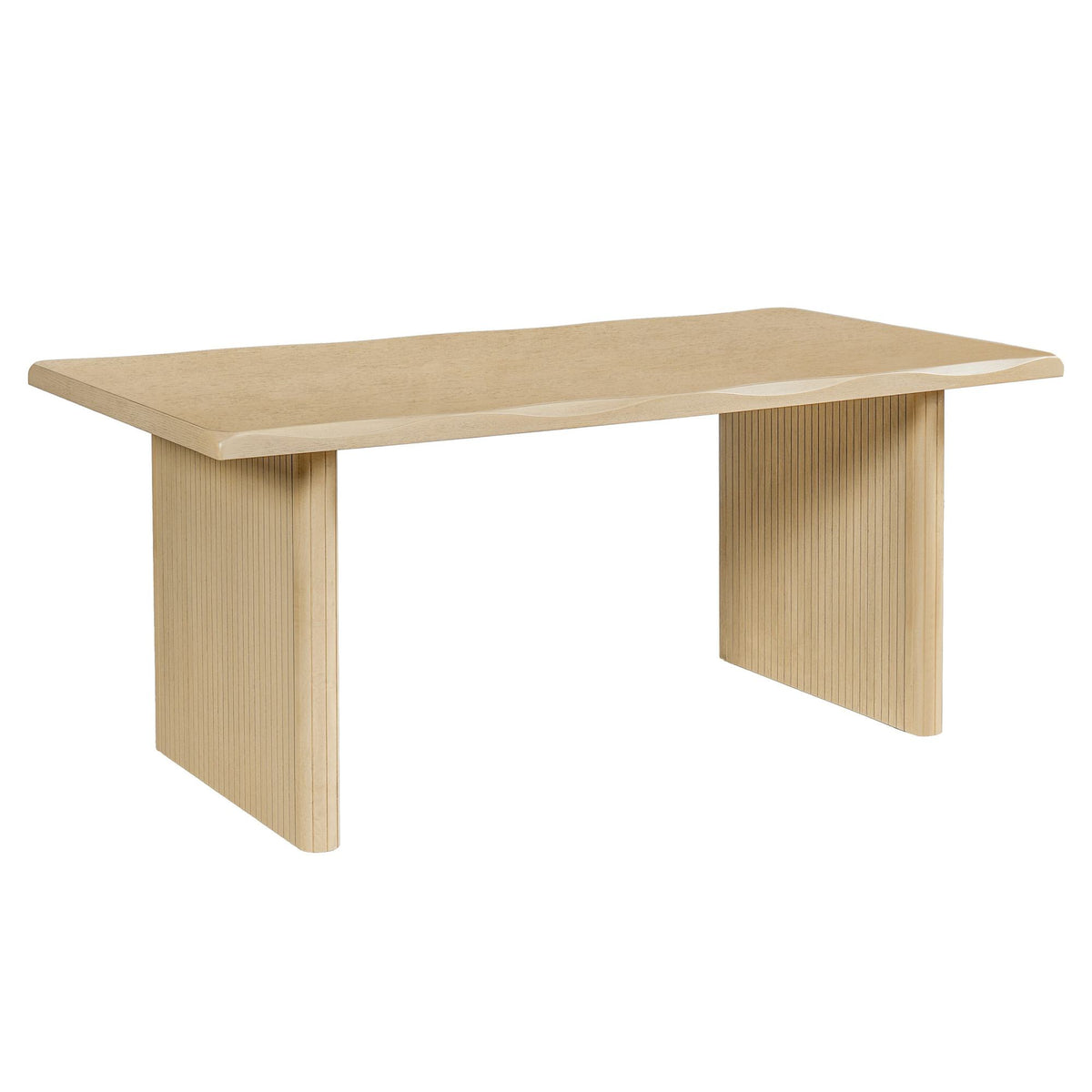 Natural Oak Veneer Dining Table with Ribbed Rubber Wood Legs, 68.75' L Scalloped-Edge Indoor Table in Warm Natural Finish, MDF Top with Oak Veneer