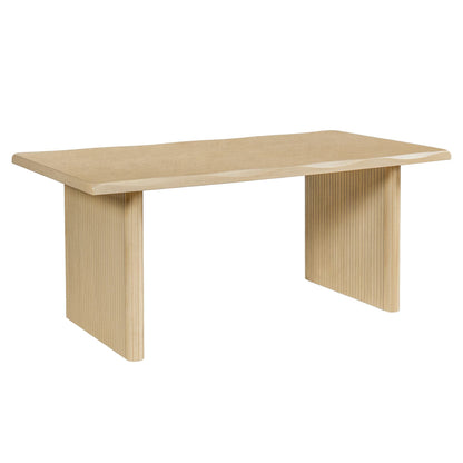 Natural Oak Veneer Dining Table with Ribbed Rubber Wood Legs, 68.75' L Scalloped-Edge Indoor Table in Warm Natural Finish, MDF Top with Oak Veneer