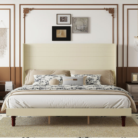 Stylish High Headboard Bed, 54 'High Headboard, High Quality, Comfortable High  Back Design Ideal for Reading or Relaxing, King Size, Beige