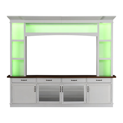 94.3' Extra Long Farmhouse TV Stand with 7-Color LED Lights, Adjustable Shelves & Storage Cabinets, Modern Entertainment Center Media Console for 65 Inch TVs for Living Room