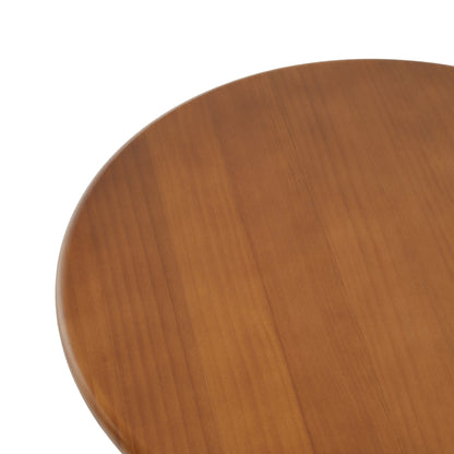 Walnut Finish Pine Wood Round Side Table with Unique Fan-Shaped Legs, Mid-Century Modern Accent End Table for Living Room
