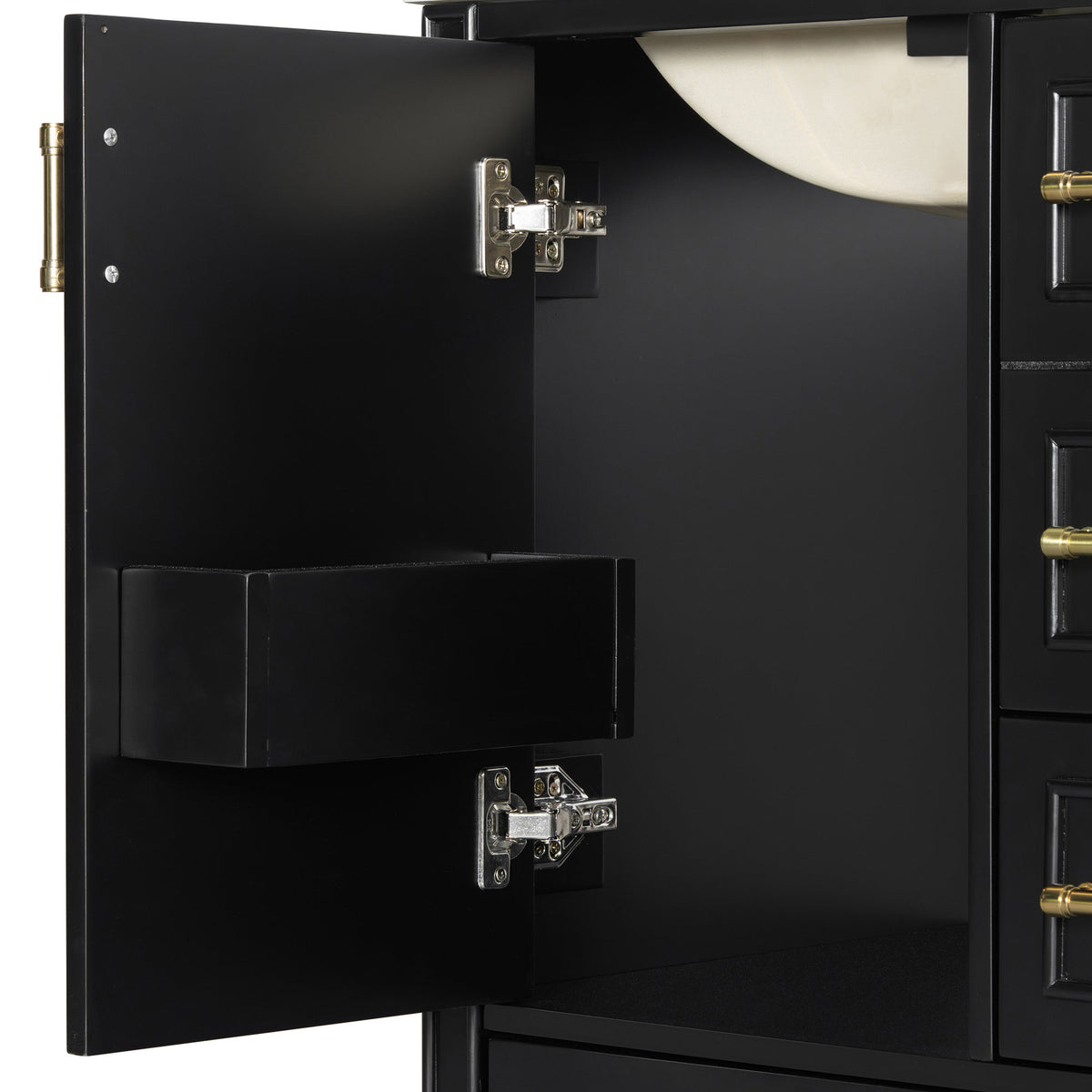 24' Modern Bathroom Vanity with Ceramic Sink, Soft-Close Door, 3 Drawers, Gold Handles, and Door-Mounted Rack for Space-Saving Storage(Old SKU:N729P373272B)