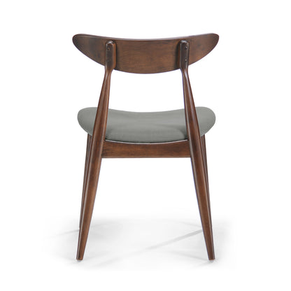 Set of 2 Retro Rubberwood Dining Chairs with Ergonomic Back & Plush Cushions in Walnut and Light Gray, Solid Rubberwood Frame with TSCA-Certified Foam Seats