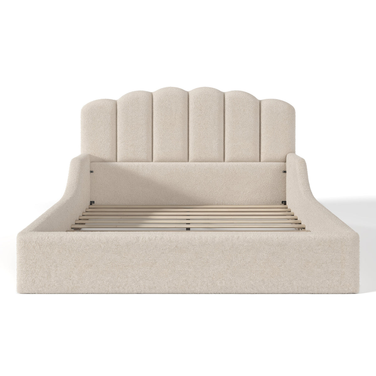 Queen Teddy Fabric Upholstered Floor bed, Stylish Upholstered Kids bed, Low Profile Children Bed Frame, Soft Plush Upholstered Floor bed for Kids &Teens.Beige