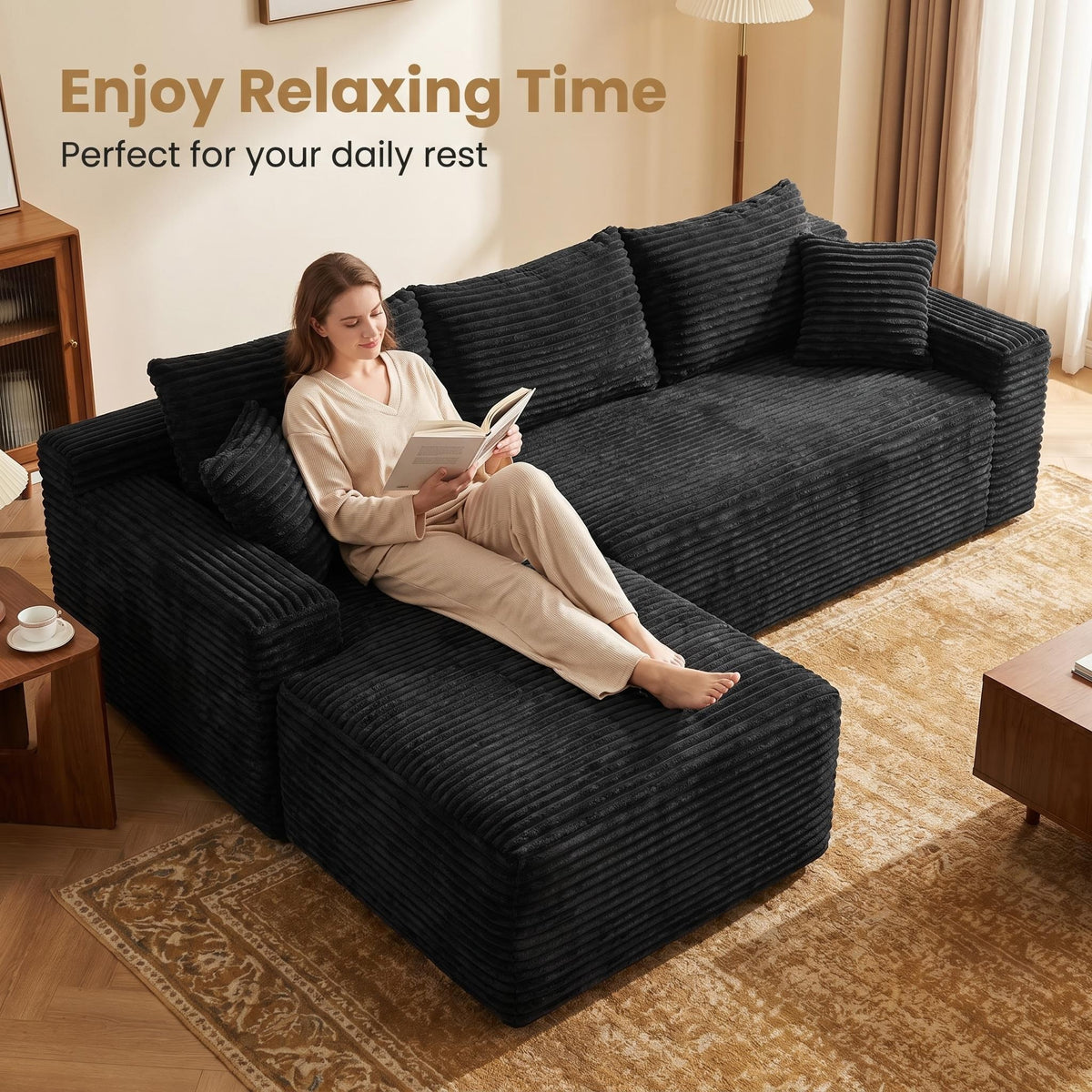 94.5" Cloud Modular Sectional Sofa Couch with L-Shape Chaise, Modern Minimalist Upholstered Couches, Deep Seat Corner Couch – Model W5515P479893