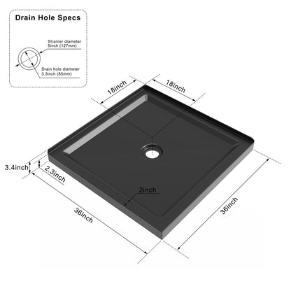 36" x 36" x 72" Corner Sliding Shower Door and Black Shower Base Combo Kit, Clear Tempered Glass, Matte Black Frame Dood & Reinforced Acrylic Base Set
