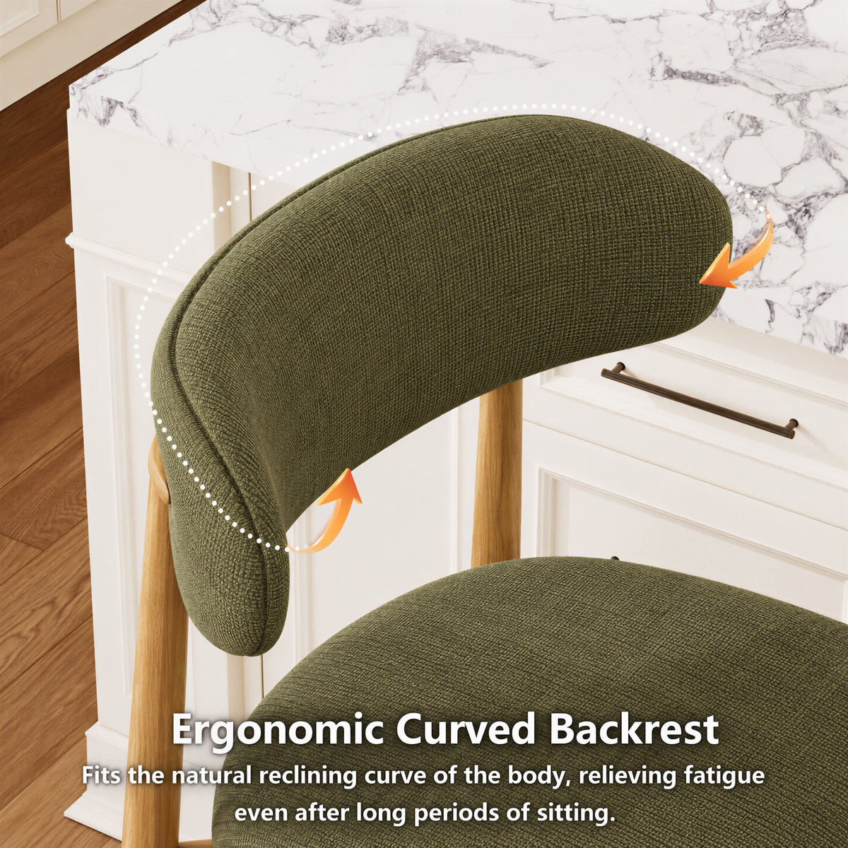 Counter Height Bar Stools Set of 2, Upholstered Counter Stools Modern Barstools with Metal Legs for Kitchen Island Dining Room, Green