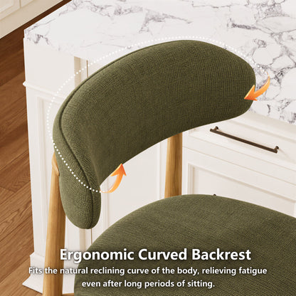 Counter Height Bar Stools Set of 2, Upholstered Counter Stools Modern Barstools with Metal Legs for Kitchen Island Dining Room, Green
