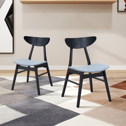 Wooden Dining Chairs Set of 2, Modern Soft Upholstered Kitchen Side Chairs, Wooden Frame Kitchen Chairs, Black