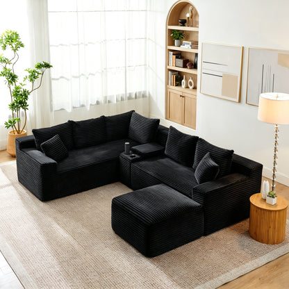 L-Shaped Modular Sectional Sofa, Compact & Comfortable Corner Couch with Plush Cushions for Living Room, Wholesale Home Furniture-Black