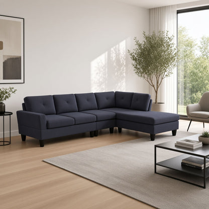 95.5 x 75 Inches Width Dark Grey Modular L-Shaped Sectional Sofa 6-Seater 4-Piece Massa Flannel Fabric Couch with Chaise