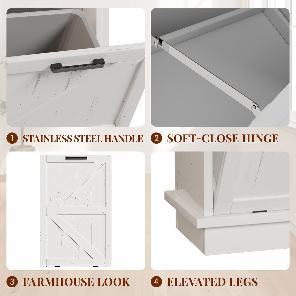 Tilt Out Trash Can Cabinet, 10-Gallon Farmhouse Hidden Garbage Cabinet with Drawer, Dog Proof Wooden Trash Storage Cabinet for Kitchen, Laundry, Living Room, Office