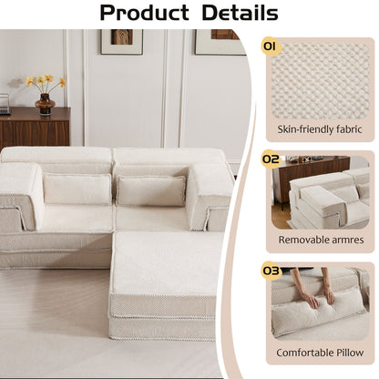 Compression Mahjong Sofa, Convertible Floor Sofa Bed, DIY Boneless Modular Sectional Sofa, No Assembly Required, Circle fleece fabric – Model W3723S00027